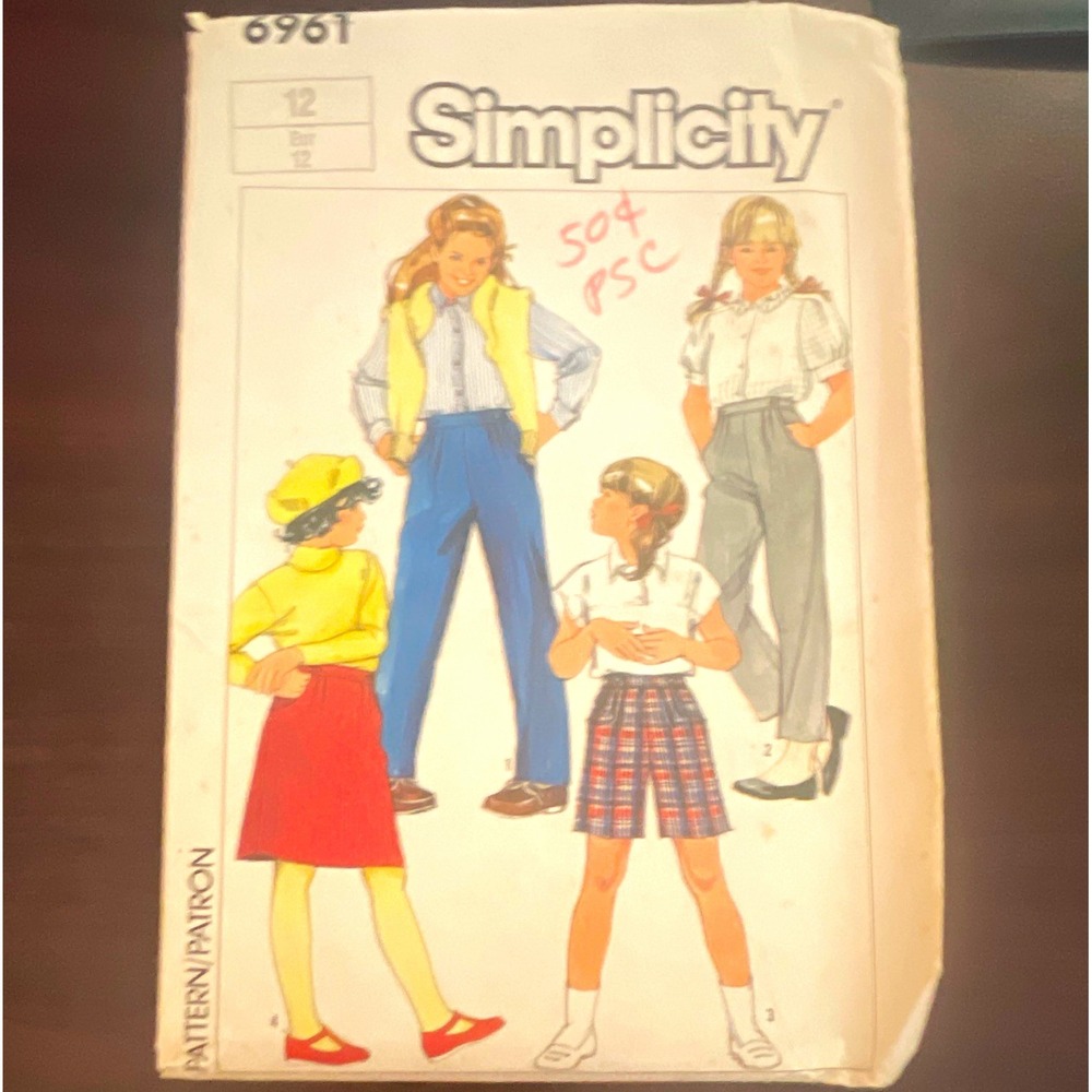 Simplicity‎ 6961 Vintage 1985 Girls Pants 3 Lengths Skirt Sewing Pattern Size 12